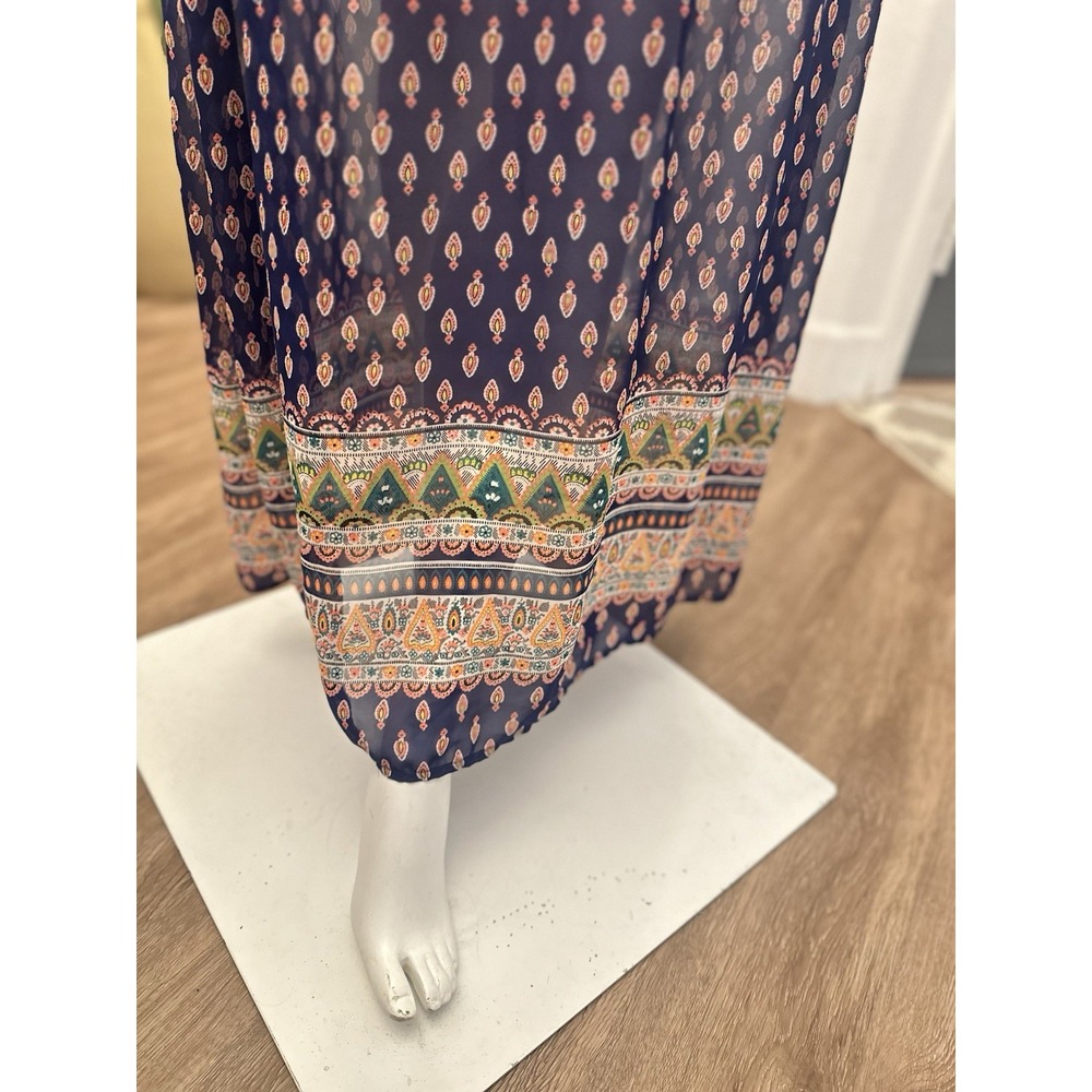 Sienna Sky Navy Blue Printed Maxi Dress with Border Trim - Picture 3 of 9
